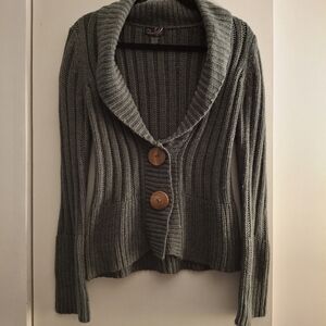 Questions Gray Women's Knit Sweater with Wooden Buttons